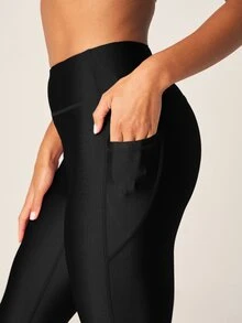 MISSGUIDED High Waist Compression Leggings With Side Pockets Squat Proof Tummy Control Ankle Length Yoga Pants For Fall Winter - Black - View 4