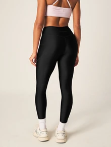 MISSGUIDED High Waist Compression Leggings With Side Pockets Squat Proof Tummy Control Ankle Length Yoga Pants For Fall Winter - Black - View 2