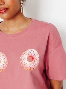 Pimkie Edition Kaos Lengan Pendek Wanita Warna Pink dengan Motif Grafis, Pakaian Kasual Sehari-hari - Dusty Pink - View 3