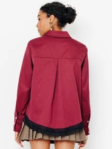 Pimkie Edition Camisa de manga larga con botones color burdeos para mujer, uso casual diario, ajuste cómodo - Burdeos - Ver 2