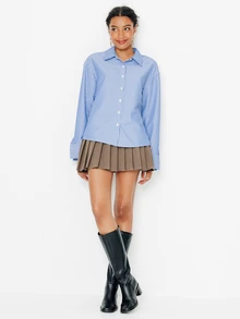 Pimkie Edition Women's Blue Striped Oversized Button Shirt, Casual Everyday Wear - Blue - View 5