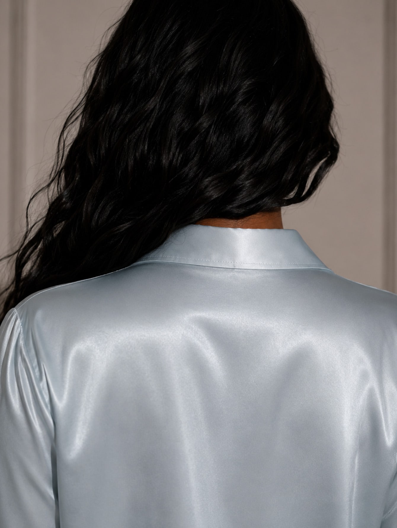 Powder Blue Satin Blouse, view 7