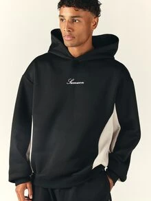 SUMWON Samwon Oversized Color Block Hoodie With Embroidered Logo Script Pullover Contrast Panel Long Sleeve Hood Fall Winter Casual Streetwear - Multicolor - View 4