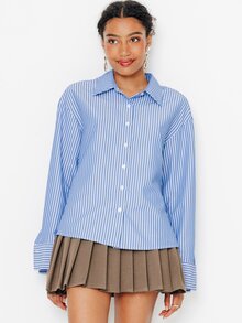 Pimkie Edition Women's Blue Striped Oversized Button Shirt, Casual Everyday Wear - Blue - View 2