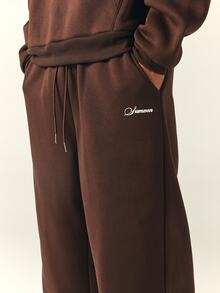 SUMWON Wide Leg Sweatpants With Drawstring Waist And Script Logo Embroidery Relaxed Fit Fleece Joggers For Fall Winter - Brown - View 5