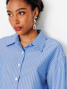 Pimkie Edition Women's Blue Striped Oversized Button Shirt, Casual Everyday Wear - Blue - View 3
