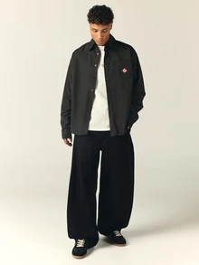 SUMWON Oversized Long Sleeve Button-Up Shirt With Point Collar Chest Pocket And Diamond Logo Patch Detail - Black - View 3