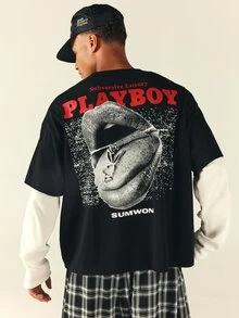 PLAYBOY X SUMWON Subversive Luxury Oversized Crew Neck Graphic Back Print Short Sleeve T-Shirt - Black - View 1