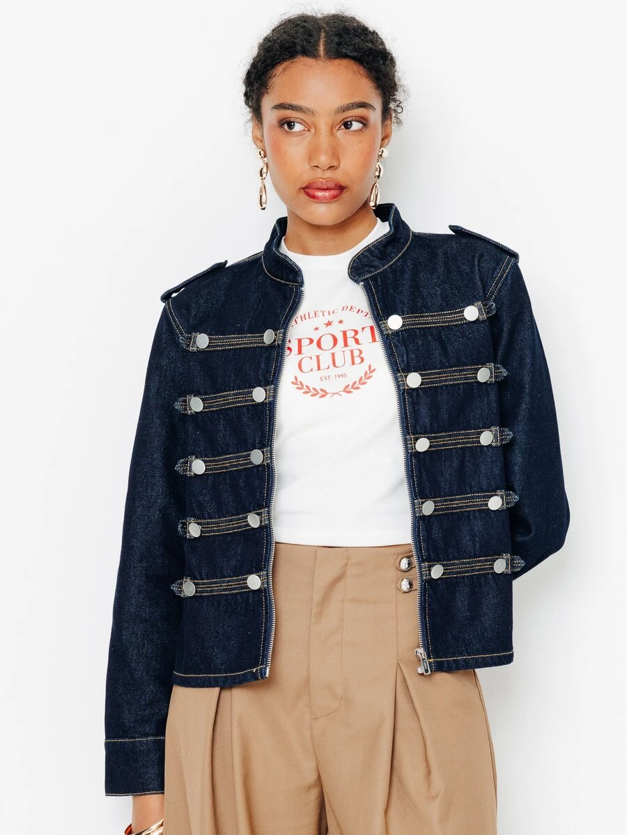 Pimkie Edition Women's Black Military-Style Jacket With Button Detail, Casual Everyday Wear - Dark Wash - View 1