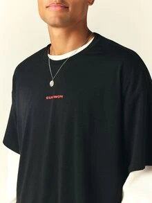PLAYBOY X SUMWON Subversive Luxury Oversized Crew Neck Graphic Back Print Short Sleeve T-Shirt - Black - View 5