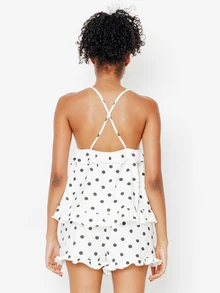 Pimkie Edition Women's Cream Polka Dot Print Ruffle Skirt, Casual Everyday Wear - Black and White - View 2
