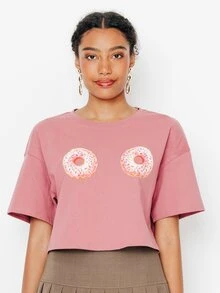 Pimkie Edition Kaos Lengan Pendek Wanita Warna Pink dengan Motif Grafis, Pakaian Kasual Sehari-hari - Dusty Pink - View 1