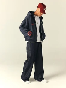 PLAYBOY X SUMWON Full-Zip Oversized Hoodie With Iconic Bunny Logo Back Print And Varsity Script Chest Detail - Navy Blue - View 3