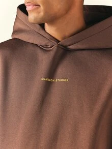 SUMWON Regular Oversized Pullover Hoodie With Large Back Logo Print Single Centre Pocket Casual Streetwear Fall Winter - Brown - View 5