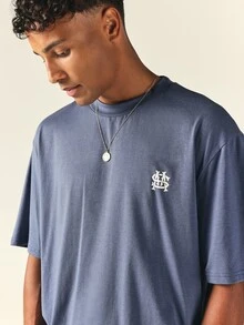 SUMWON Oversized Crew Neck Short Sleeve T-Shirt With Embroidered Chest Logo Relaxed Fit Casual Summer Everyday Tee - Royal Blue - View 5