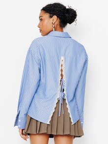 Pimkie Edition Women's Blue Striped Oversized Button Shirt, Casual Everyday Wear - Blue - View 1