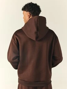 SUMWON Oversized Pullover Hoodie With Script Logo Embroidery Centre Pocket Long Sleeve Autumn Winter Casual Streetwear - Brown - View 2