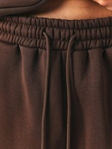 SUMWON Wide Leg Sweatpants With Drawstring Waist And Script Logo Embroidery Relaxed Fit Fleece Joggers For Fall Winter - Brown - View 6