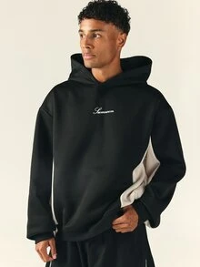 SUMWON Samwon Oversized Color Block Hoodie With Embroidered Logo Script Pullover Contrast Panel Long Sleeve Hood Fall Winter Casual Streetwear - Multicolor - View 1