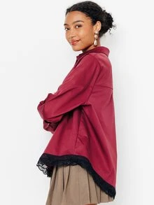 Pimkie Edition Camisa de manga larga con botones color burdeos para mujer, uso casual diario, ajuste cómodo - Burdeos - Ver 5