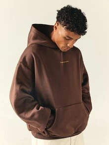 SUMWON Regular Oversized Pullover Hoodie With Large Back Logo Print Single Centre Pocket Casual Streetwear Fall Winter - Brown - View 4