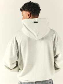 PLAYBOY X SUMWON Oversized Pullover Hoodie With Varsity Applique Logo Chest Print Single Centre Pocket Casual Streetwear Fall Winter Essential - White - View 2