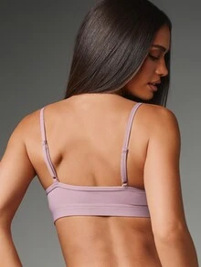 MISSGUIDED Logo Scoop Neck Sports Bra With Thin Straps Padded Slip-On Bralette Style Active Crop Top Summer Gym Essential - Dusty Purple - View 6