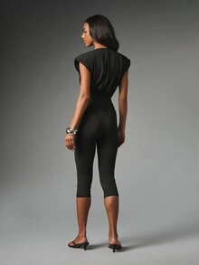 MISSGUIDED Setelan Dua Potong Kasual Chic untuk Sehari-hari, Terdiri dari Atasan Blouson Bahu Terstruktur dan Legging Pendek Pinggang Tinggi - Hitam - View 5