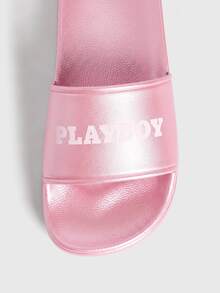 MISSGUIDED Logo Slide Sandals Slip On Pool Beach Summer Holiday Flat Mule Sliders - Pink - View 4