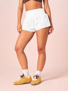 MISSGUIDED High Waist Flowy Running Shorts With Built-In Liner Lightweight Woven Mini Short Summer Festival Active Bottoms - White - View 5