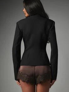 MISSGUIDED Structured Military Mandarin Collar Jacket With Tab Fasten Button Detail Fitted Waist Seam Long Sleeve Fall Winter Tailored Blazer - Black - View 5