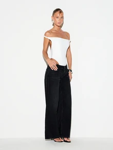 KIZN Off-Shoulder Backless Bodysuit With Twisted Rope Trim Detail Deep V Back Open Cut-Out Spring Summer Night Out Party Wear - White - View 3