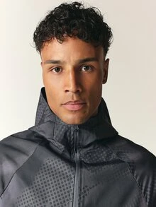 SUMWON Hooded Windbreaker Jacket With Dot Camo Print Full Zip Closure Elasticated Cuffs And Reflective Detail - Grey - View 6
