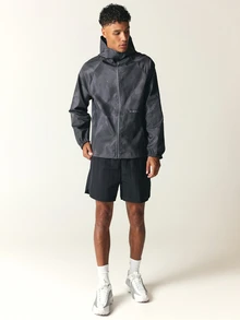 SUMWON Hooded Windbreaker Jacket With Dot Camo Print Full Zip Closure Elasticated Cuffs And Reflective Detail - Grey - View 3