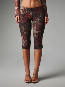 MISSGUIDED Floral Leopard Mixed Animal Print Mesh Co-Ord Set Long Bell Sleeve Plunge Crop Top And Capri Leggings Two Pieces Outfit - Multicolor - View 2