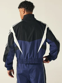 SUMWON Retro Color Block Windbreaker Jacket With Zip Closure Stripe Detail Elasticated Hem And Cuffs Streetwear Style - Multicolor - View 2