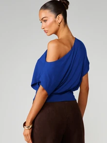 MISSGUIDED One Shoulder Asymmetric Draped Crop Top With Off Shoulder Neckline And Short Sleeves Summer Party Essential - Royal Blue - View 2
