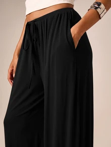 AiiRZ Flowy Harem Balloon Trousers With Elasticated Drawstring Waist Wide Leg Relaxed Fit Full Length Summer Festival Pants - Black - View 5