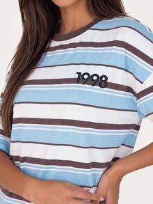 MISSGUIDED TEEN 1998 Easy Days Only Striped Oversized Boxy T-Shirt With Crew Neck Short Sleeve Chest Embroidery And Bold Back Graphic Print Summer Casual Tee - Multicolor - View 4