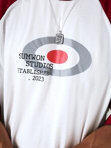SUMWON Established 2023 Raglan T-Shirt With Contrast Sleeves And Graphic Target Print For Casual Everyday Wear - Red - View 6
