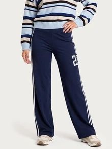 MISSGUIDED TEEN Wide Leg Track Pants With Side Stripe Detail And Number 22 Graphic Print Pull On Flared Trousers - Navy Blue - View 4