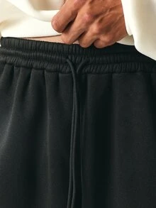 SUMWON Wide Leg Track Pants With Side Stripe Contrast Panel And Logo Embroidery Drawstring Waist Full Length Casual Street Style - Black - View 6