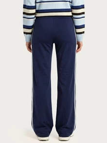 MISSGUIDED TEEN Wide Leg Track Pants With Side Stripe Detail And Number 22 Graphic Print Pull On Flared Trousers - Navy Blue - View 2