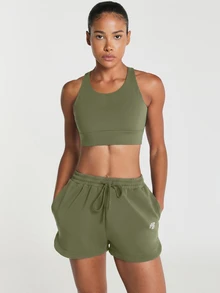 11SKNDS Racerback Sports Bra With Cut-Out Back Detail Scoop Neckline Padded Cups And Wide Elastic Band Sweat-Wicking, Stretchy, Breathable, Buttery-Soft & Low Impact Support, For Gym Workout Fitness Yoga Pilates Studio Summer, Running, Training & Hy-Rox - Army Green - View 3