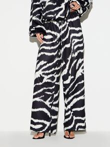 KIZN Celana Panjang Satin Motif Zebra Kaki Lebar Pinggang Tinggi dengan Tali Serut, Celana Palazzo Motif Hewan yang Berani, Panjang Penuh untuk Pesta Liburan - MultiWarna - View 1