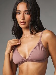 MISSGUIDED Triangle Bralette Bikini Top With Adjustable Straps Summer Beach - Camel - View 1