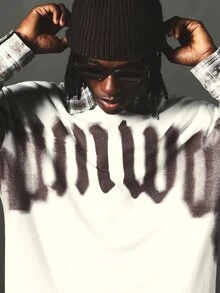 SUMWON Oversized Longline Crew Neck Short Sleeve T-Shirt With Gothic Blackletter Brand Logo Text Print Front - White - View 5