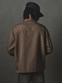 SUMWON Oversized Checked Shirt With Applique Logo Patches Long Sleeve Collared Button-Front Woven Top Fall Winter Streetwear - Multicolor - View 2