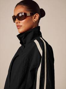 MISSGUIDED Oversized Zip-Up Track Jacket With Contrast Side Stripe Detail, Mock Neck, Elasticated Hem And Cuffs, Fall Winter Essential - Black - View 2