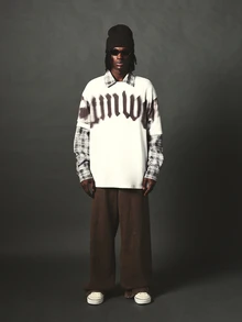 SUMWON Oversized Longline Crew Neck Short Sleeve T-Shirt With Gothic Blackletter Brand Logo Text Print Front - White - View 3
